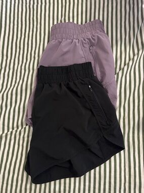 High-Rise Athletic Shorts — Black and Lavender